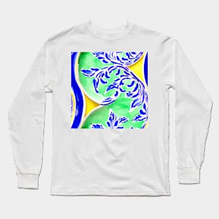 Blue scrolls on green and yellow Long Sleeve T-Shirt